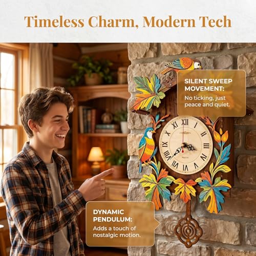 Hnyzlst Wooden Birdhouse Clock Puzzle—A 3D DIY Assembly kit for a Decorative wall Clock, Featuring Autumn Leaves and Bird Motifs, Perfect for Rustic Farmhouse-Style Decor in Kitchens and Living Rooms — view 3