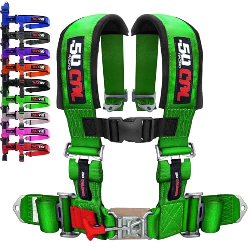 4 Point 2" Racing Harness for Bucket Seats, Quick Release Safety Belt for UTV/RZR, Adjustable Seatbelt with Mounting Hardware, Choose from 9 Colors, Secure Fit for Off-Road Vehicles, Green, (6008A1)