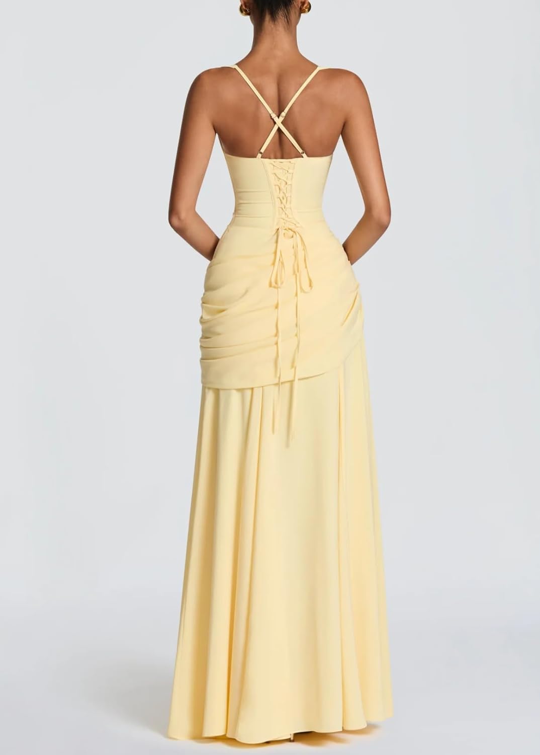 meilun Strapless Halter Neck Tie-Waist Long Dress Elegant Pleated Backless Evening Gown