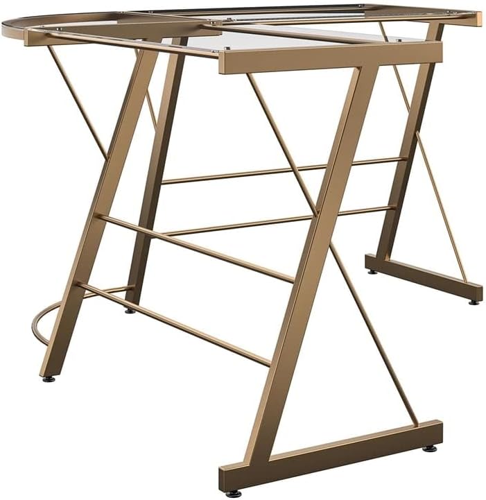 Ameriwood Home Odin Glass L-Shaped Computer, Gold Desk