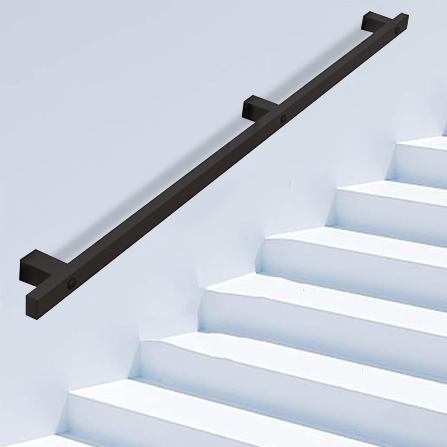Black Staircase Handrail - Complete Kit，Industrial Galvanized Iron Pipe Stair Railing Hand Rail Support Rod Wall Mounted Stairway Banister Rails for Indoor Outdoor Steps(1ft/30cm)