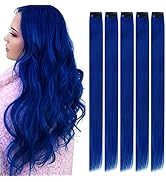 RUNATURE Blue Clip in Hair Extensions Human Hair 14 Inch 25g/5pcs Blue Colored Clip in Hair Exten...