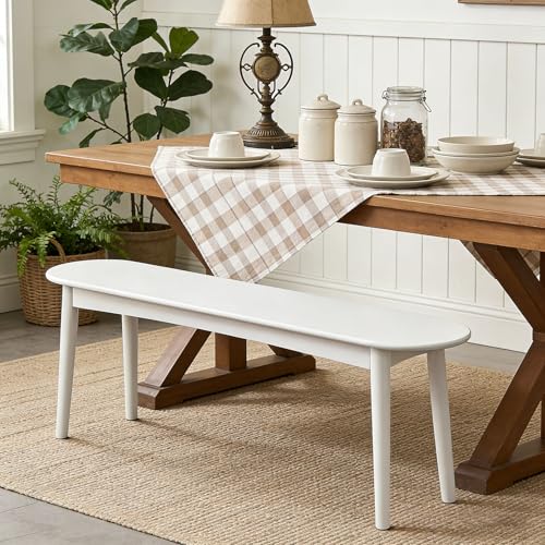 Image of Slish Modern White Pine Indoor Dining Bench - 39" 47" 55" Sizes, Corner Design, Perfect for Farmhouse Bedroom, Kitchen, Living Room, Porch & Versatile Shoe Sto Solut.