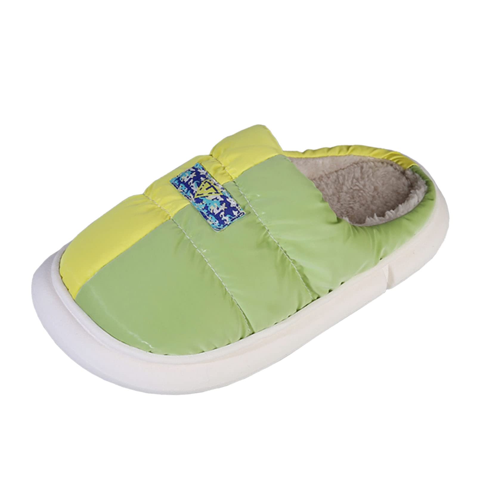 Ladies Fashion Colorblock Leather Comfort Flat Bottom Plus Fleece Cotton  Slippers Womens Bedroom Slippers Size High Yellow