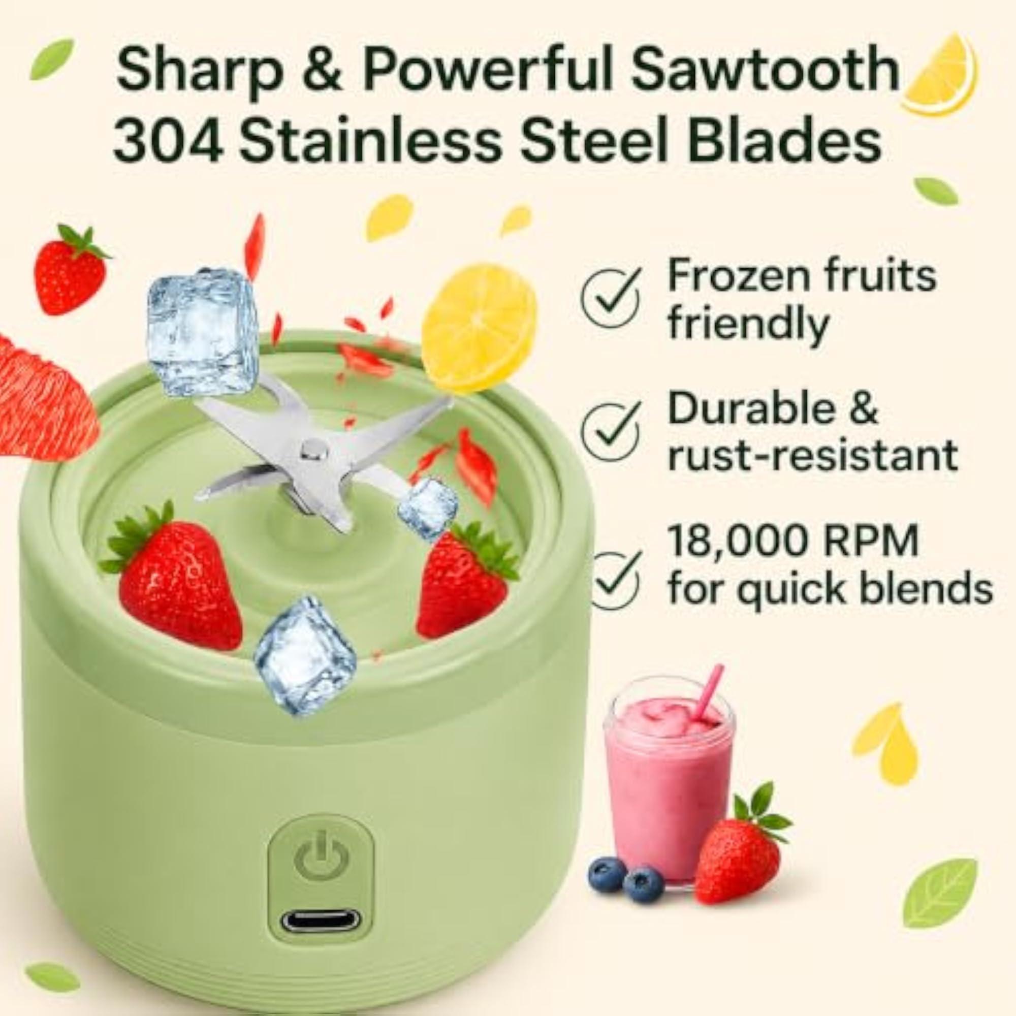 Portable Mini Blender for Smoothies & Juices, 400ml x2