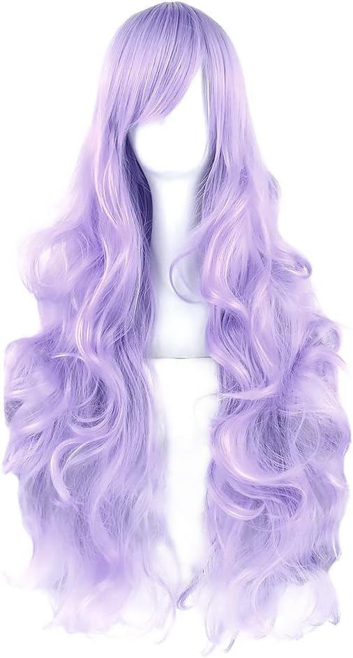 YEESHEDO 32" 80 cm Long Wavy Curly Hair Cosplay Wigs with Bangs for Women Girls Heat Resistant Synthetic Wig for Party Costume Anime Halloween (Light Purple) - Image 3