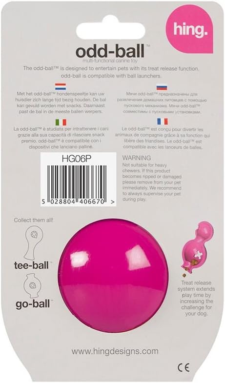 HING Odd Ball, Indoor Outdoor Interactive Dog Treat Chew Toy for Boredom, Pink