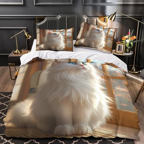 Drap de couette chat blanc 3D de qualité supérieure en microfibre lavable inaltérable