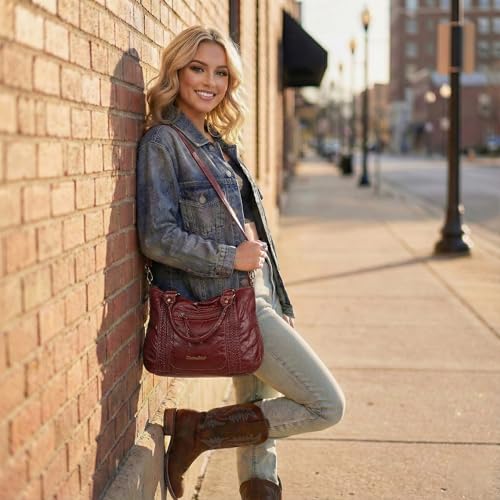 Image of Y2K Purses Hobo Bags for Women Roomy Washed Leather Handbags with Crossbody Strap