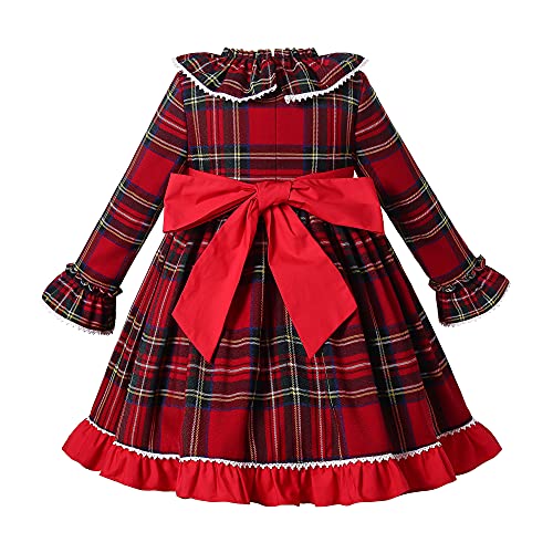 Pettigirl Girls Autumn Winter Christmas Red Plaid Ruffle Clothing Outfit Kids Toddler Elegant Formal Party Dresses2
