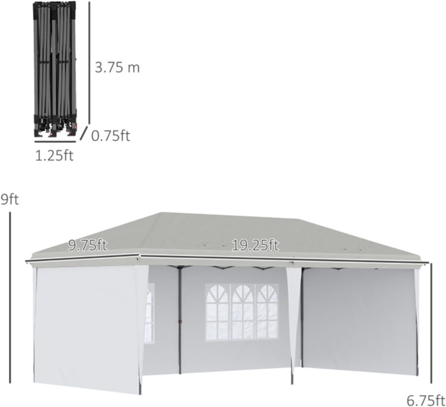 10'x20' White Heavy Duty Pop-up Party Canopy Tent with 4 Sidewalls, Dressed Legs, Stakes and Ropes, Gazebo Sun Shade Shelter Ideal for Large Outdoor BBQs, Picnics, Garden, Patio, Camping.