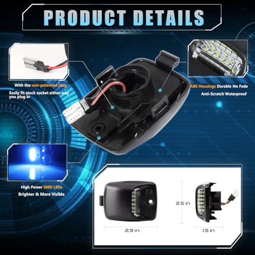 VANKUB 2 PCS LED License Plate Light for 2005-2015 Toyo-ta Tacoma and 2000-2013 Tundra, Pickup Truck Tacoma Led Rear Tag Lamp, 6000K Ice Blue Lights by VANKUB - Image 4