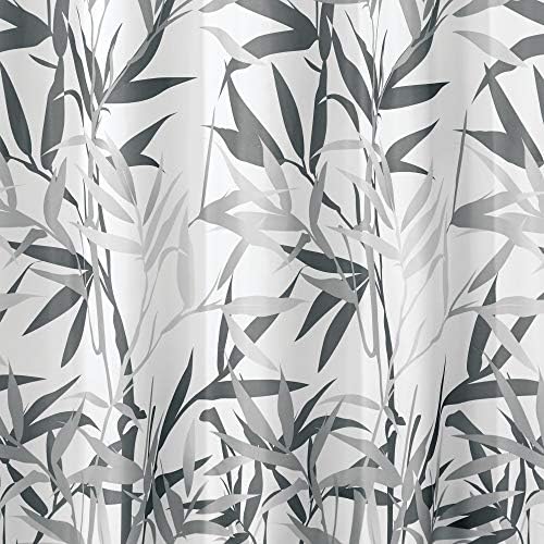 iDesign Anzu Fabric Shower Curtain, Polyester Shower Screen with Garden Pattern Design, Grey,183 x 183 cm
