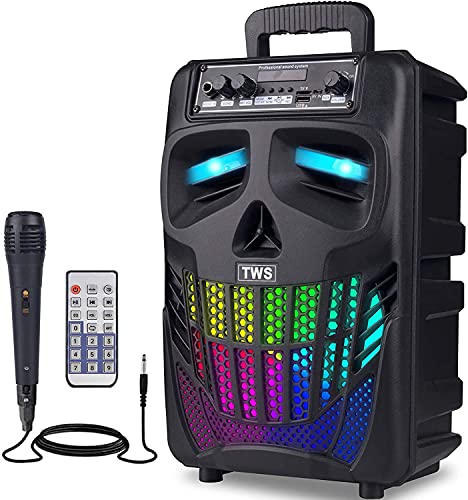 EIFER Bluetooth Speakers, 50W Bluetooth Speaker Portable Speakers Bluetooth Wireless Karaoke Machine with Microphone Skull Lights Remote Control FM Radio Blue Tooth Music Player TWS Paring Home Party