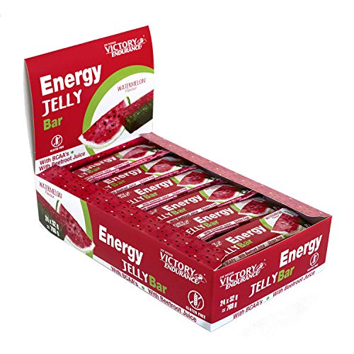 VICTORY ENDURANCE Energy Jelly Bar Sandía; 32g x 24 barritas Aportan vitaminas, minerales y zumo de remolacha; Sin Gluten