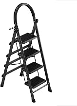 HZEPDVT Escalera telescópica Plegable for Interiores, Estable, Multifuncional, de Acero al Carbono Engrosado, de Cuatro peldaños, Color Rosa(Black)