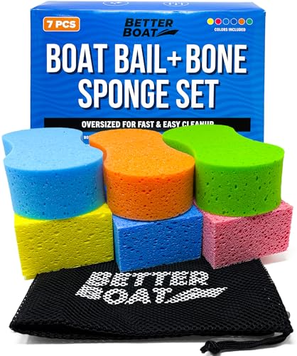 Extra Large Boat Bail Sponge and Bone Sponge Set, 6 Pack Cellulose and Soft Touch Sponges for PWC,