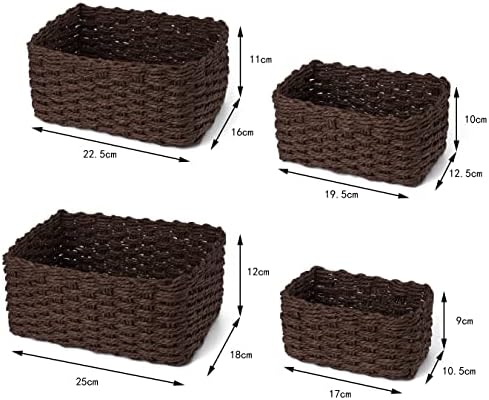G.a HOMEFAVOR Set of Woven Shelf Baskets in 6 Colours, Small Paper Rope Storage Basket and Organizer, Multi-Size Storage Box for Shelf, Cupboard, Closet, Drawer, Dresser (Dark Brown)
