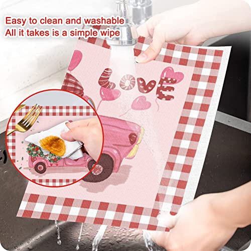 Valentines Day Placemats Set Of 4 Truck Table Mats Hearts Love Dining Table Placemat Rustic Vintage Buffalo Red Plaid Pvc Waterproof Place Mats For Kitchen Dining Party Decoration 12 X 18 Inches #TOP4