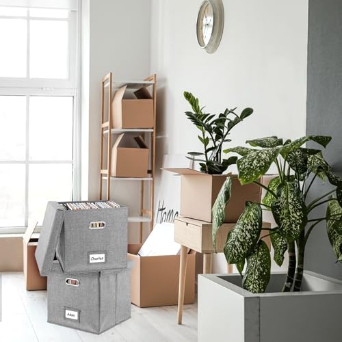 2 Pack Vinyl Record Storage Box, 13 Inch Lps Organizer with Lid, Play Music Collection Holder, Holds 100+ Albums, Stackable Crate with Handles for Home, Office, Studio by Pafeooui - Image 4