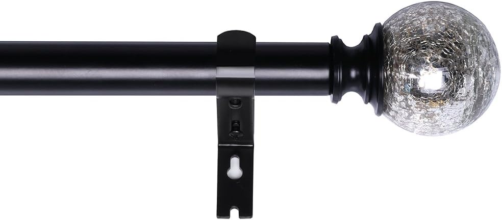 Curtain Rod in Black with Low-E Glass Finial, 36-72-inch