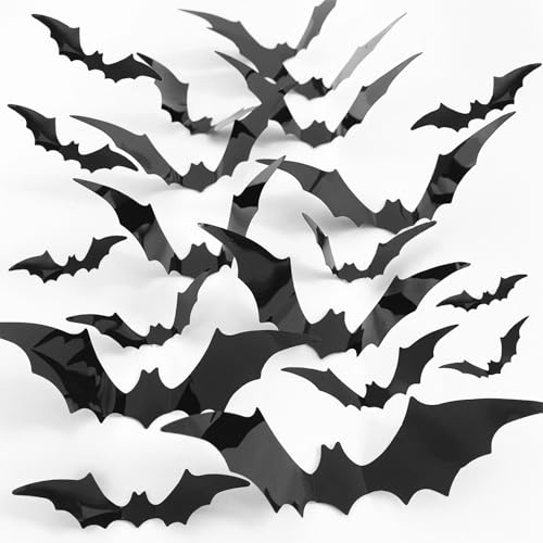 120 Stück Halloween Fledermaus Deko, 3D Fledermaus Aufkleber für Indoor Outdoor Home Decor DIY Wandaufkleber Badezimmer Fenster Tür Halloween Deko