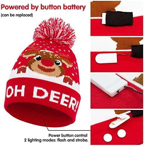 2 Pack Christmas Hats Achort Winter Light-Up Knitted Hat Warm Novelty Xmas Cap 6 LED Lights Colorful Glowing Festival Beanie for Kids Children Unisex Holiday Party Skating Cycling