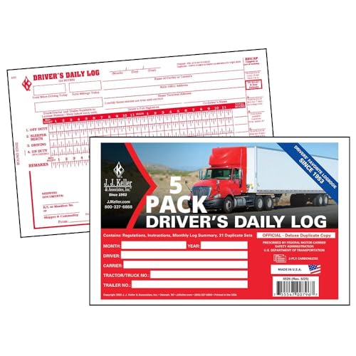 Driver Daily Log Book 5-pk. with 7- and 8-Day Recap - Book Format with 31 Sets, 2-Ply Carbonless, 8.5" x 5.5", J. J. Keller & Associates, Inc.