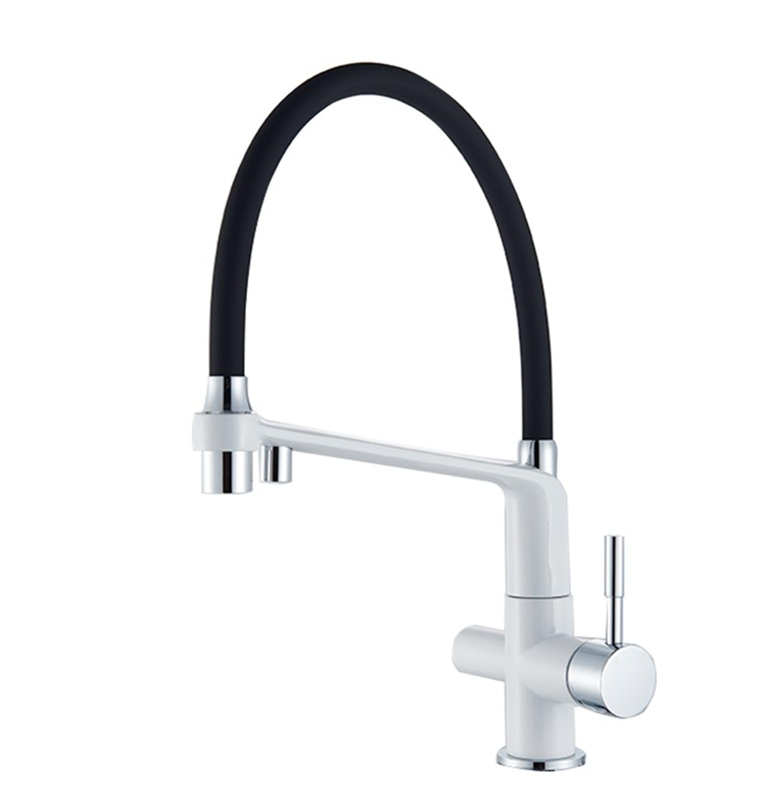 Mitigeur cuisine blanc chromé avec douchette extractible et bec rotatif 360