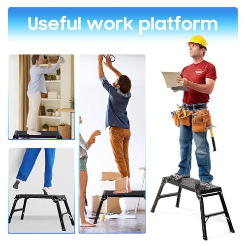LEADALLWAY Work Platform Aluminum 30\"x12\"x20\" Step Ladder Heavy Duty Foldable Aluminum Platform 330 Lbs Capacity,Black