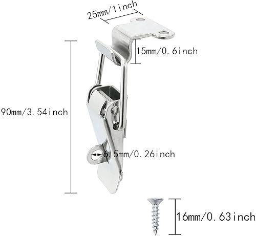 Miniatura 7 de 4PCS 2.283 in 90 grados de ángulo recto de acero inoxidable caja de herramientas capó pestillos de resorte cargado gatillo cierre cierre hebilla