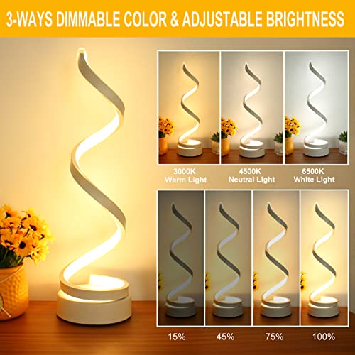 Besketie Led Table Lamp Set Of 2, Modern Dimmable Spiral Table Lamp, 12W Desk Lamp 3 Colors 10 Brightness Level Nightstand Bedside Lamp Desk Light For Bedroom, Living Room, Dining Room, Office (White) #TOP2