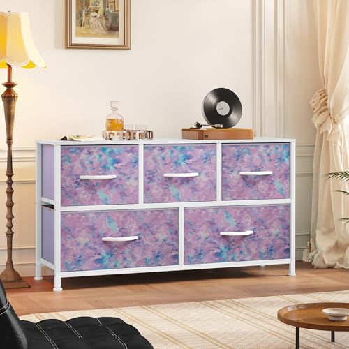YITAHOME Wide Storage Tower with 5 Drawers - Fabric Dresser, Organizer Unit for Bedroom, Living Room, Closets - Sturdy Steel Frame, Easy Pull Fabric Bins & Wooden Top - Thumbnail 2