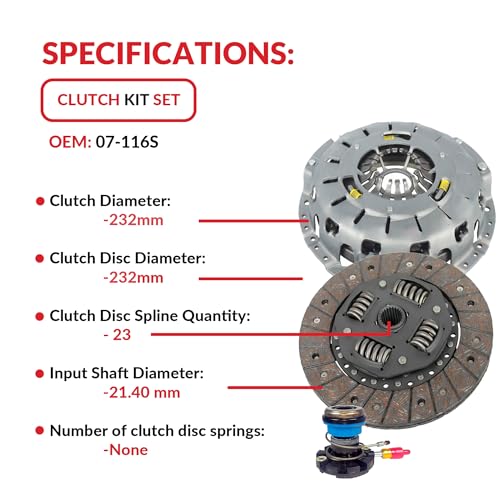 Clutch And Slave Kit Set compatible with Ranger B2300 B2500 B3000 Bse Xl Xlt Limited Sport Stx Ds 1995-2011 2.3L L4 Gas Dohc 2.5L Gas Sohc L4 3.0L V6 Gas Ovh (Self-Adjusting Clutch Cover; 07-116S) - Image 5