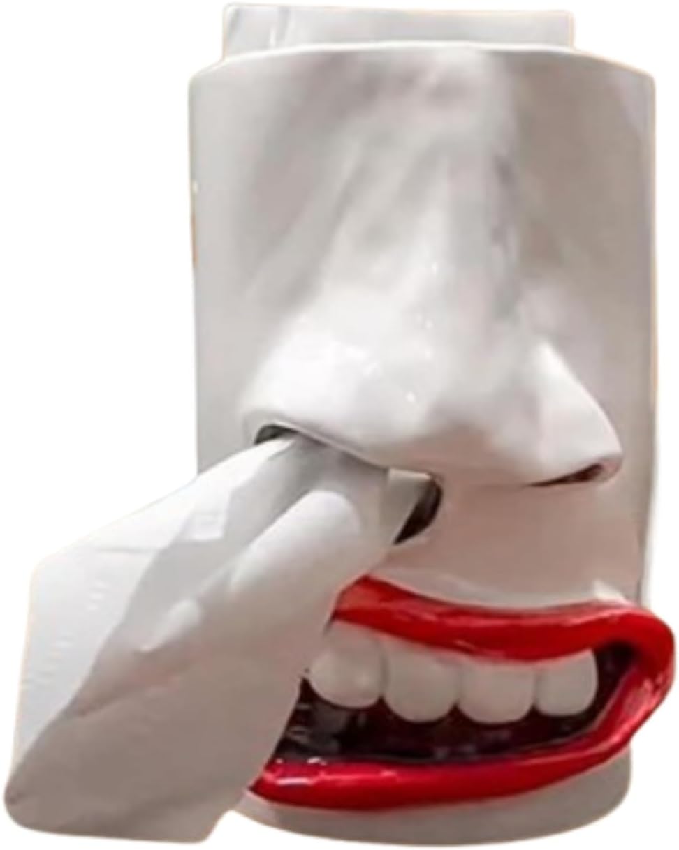 Handmade Funny Face Tissue Holder,Creativity Tissue Holder for Bathroom Bedroom Dressers Night Stands,Unique Toilet Paper Holder Car Tissue Box Holder (1)