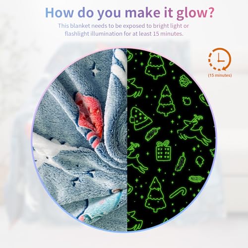 Christmas Blanket for Boys, Christmas Glow in The Dark Blanket for Kids/Toddler/Baby, Soft Fleece Blankets and Throw, Birthday 50"x 60"
