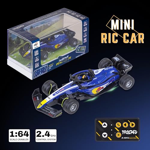 Image of Formula RC Racing Car for Kids 1:64 Scale Age 6+ Years | Mini Rechargeable Remote Control Sports Car with APP Control, LED Lights, 3 Speed Modes & Type-C Charging (Blue & White)