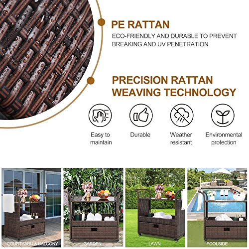 Patio Perfection: Brown Gradient Outdoor Bar Cart Wicker Serving Cart Rattan Sideboard On Wheels - A Mobile Buffet Station And Patio Storage Solution #TOP6