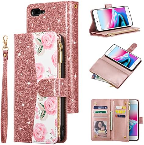 UEEBAI Wallet Case for iPhone SE 2022 5G/iPhone 7/iPhone 8/iPhone SE 2020, Premium PU Leather Magnetic Handbag Zipper Case Kickstand Card Slots Wrist Strap Flip Cover for iPhone SE3/SE2 - Black