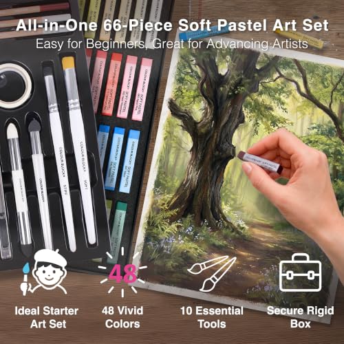 COLOUR BLOCK Soft Pastels All-in-One Art Set 66 PCS, 48 Nature Spectrum Colors Square Chalk Pastels, Blending Tools, Pencils, Brushes, Palette Knife, Pad for Beginners and Professional Artists by COLOUR BLOCK - Used condition - Image 2
