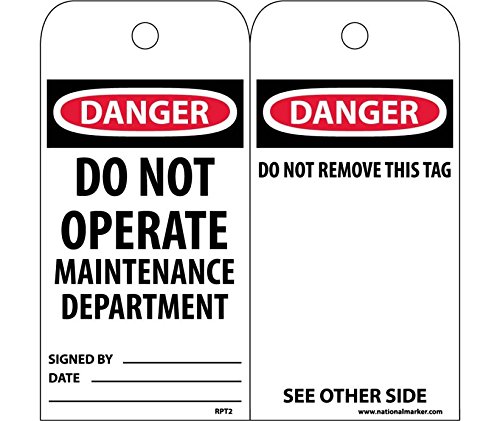 NMC National Marker Corp. RPT2ST Danger Do Not Operate Maintenance Department Tag