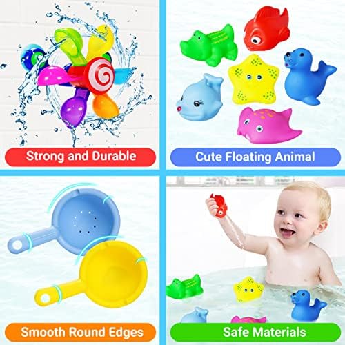 Jiosdo Baby Bath Toys, Whirling Waterfall Bath Toys With Suction Cups, Bathtub Water Toy and 6 Floating Animal Toy, Baby Shower Bath Toy Kids Bath Toys for 1 2 3 4+ Year Old Boy Girl Toddler Children