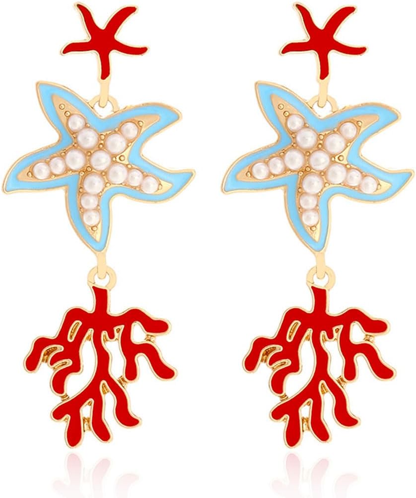 Sea Drop Earrings Funny Shell Star Fish Earrings Dangle Trendy Summer Beach Earring Cute Ocean Animal Earring Jewelry for Women