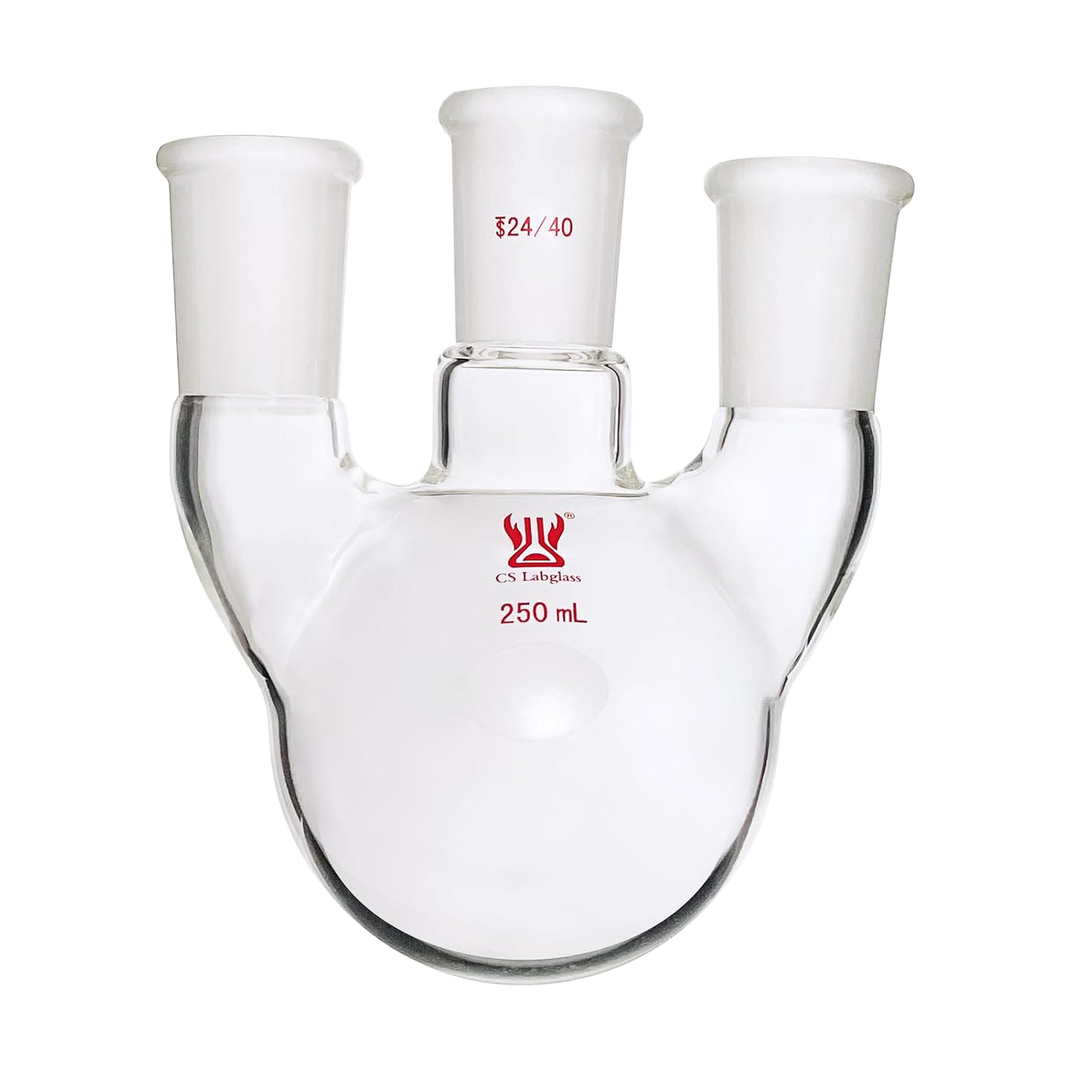 3 Neck Round Bottom Boiling Flask, 250ml with 24/40 Center Joint & Side Joints, Vertical, Chemistry Lab Glassware