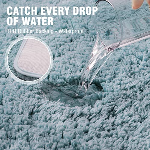 TECHMILLY Super Soft Shaggy Bathroom Runner Rugs, Absorbent Thick Non Slip Microfiber Bath Rugs, Quick Dry Machine Washable Bath Mat for Bathroom Floor, Bathtub and Shower 20"x47" Blizzard Blue by TECHMILLY - Image 4