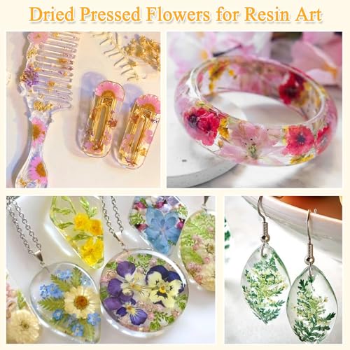 124 Pcs Dried Pressed Flowers for Resin Crafts, Real Pressed Wildflowers Natural Dry Leaves Bulk with Tweezer for Epoxy Resin Jewelry Molds, Candle Soap Making, Scrapbook, Bookmark, Nails Decor