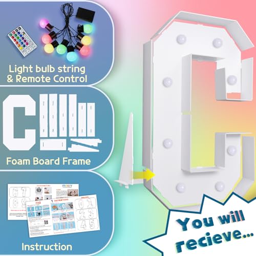 Image of Imprsv Colorful 3FT Marquee Letters C, 18 Colors Large Light up Letters | RGB with Remote, Birthday Party Decorations Anniversary Wedding Decorations Assembly Required 21 Pcs Accessory Set