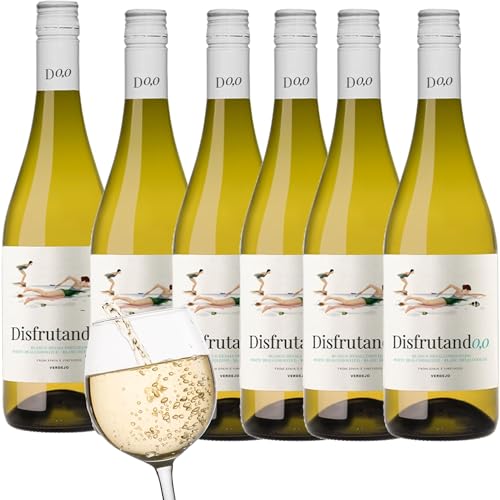 Disfrutando 0,0 Blanco Verdejo Sin Alcohol | Sabor Fresco y Agradable para Momentos Especiales y Celebraciones| Pack 6 Botellas de 75cl