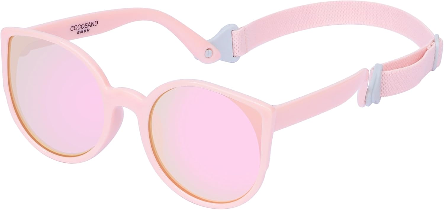 COCOSAND Gafas de sol para bebé con correa polarizadas, flexibles, retro, ojo de gato para niños y niñas de 0 a 24 meses