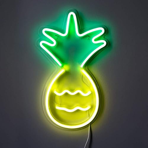 Miniatura 5 de Isaac Jacobs Letrero de pared LED neón de 17 x 10 pulgadas con diseño de piña amarilla y verde para luz fría, arte de pared, decoración de